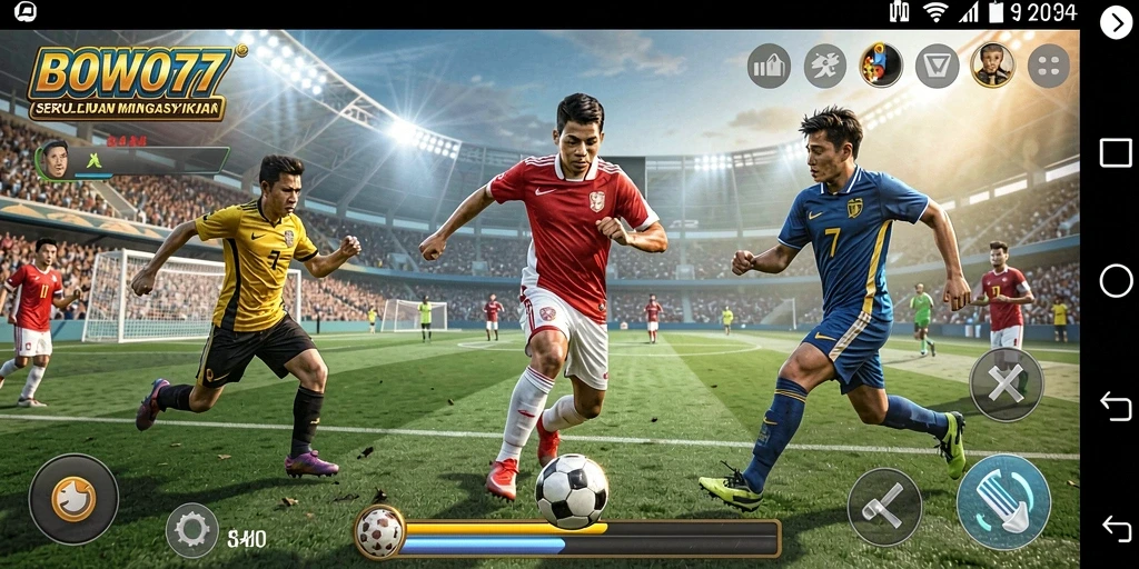 Screenshot utama BOWO77 menunjukkan gameplay olahraga yang mendebarkan.
