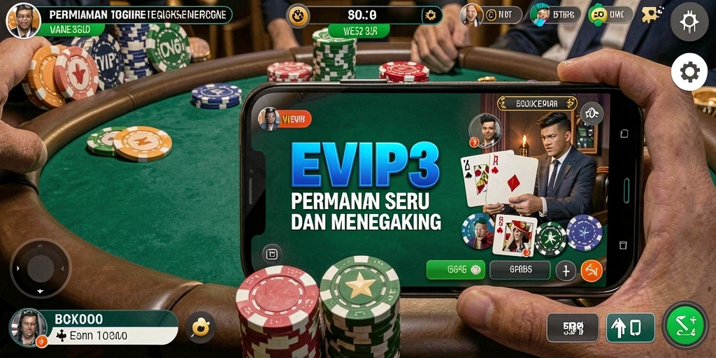 Gameplay seru Poker di EVIP3 menampilkan suasana kasino nyata.