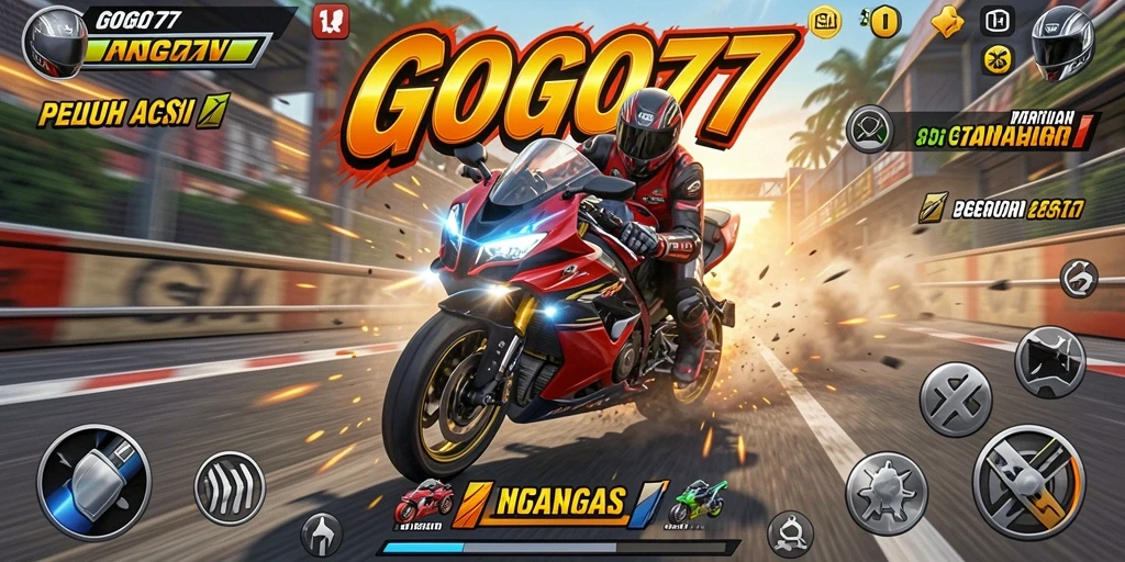 Tampilan gameplay balapan motor yang mendebarkan di GOGO77.