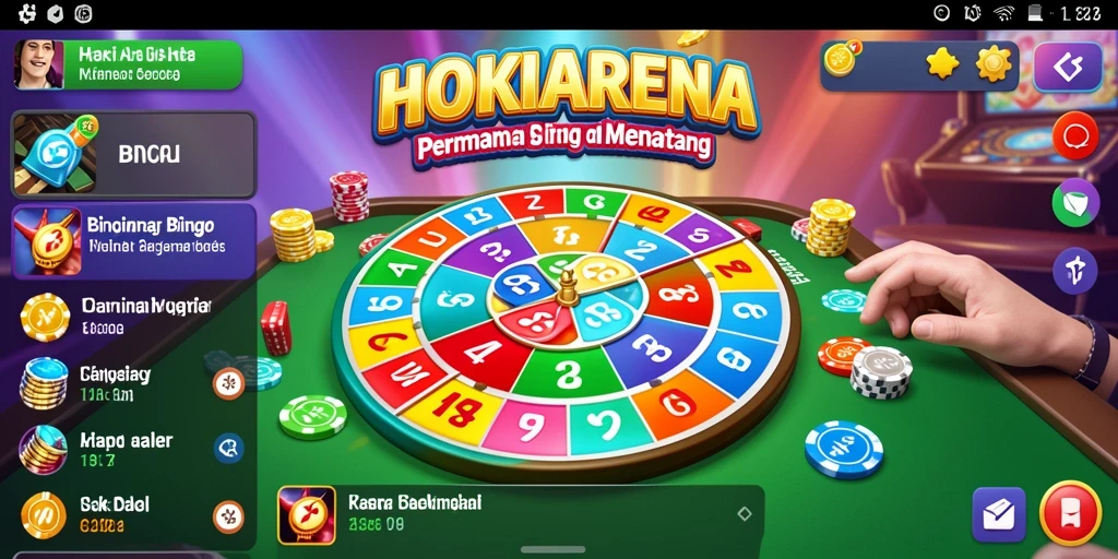 Gameplay seru HOKIARENA dengan tampilan menarik dan warna-warna cerah.