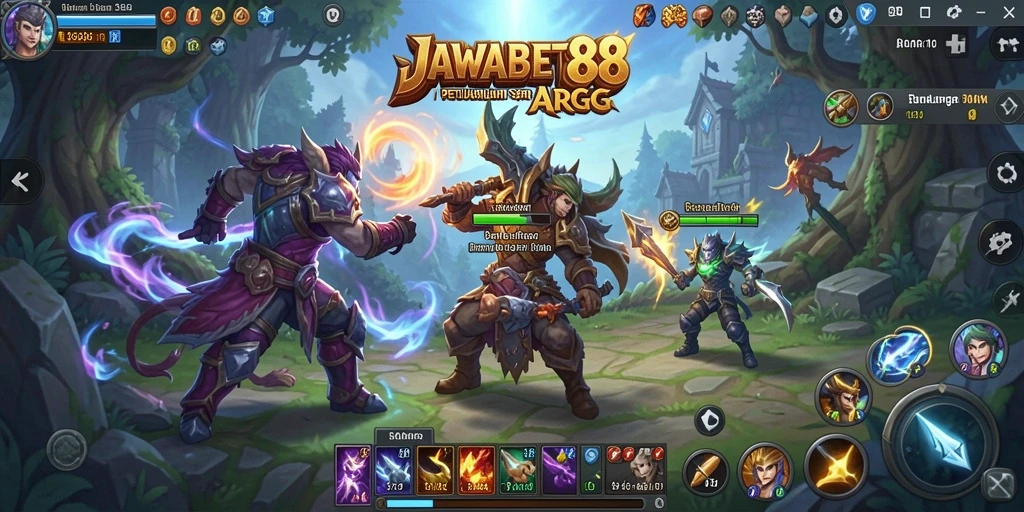 Screenshot menampilkan pertarungan epik dalam JAWABET88 dengan karakter yang beraksi.