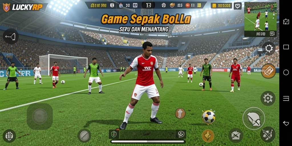 Tampilan gameplay seru di LUCKYRP dengan aksi sepak bola mendebarkan.