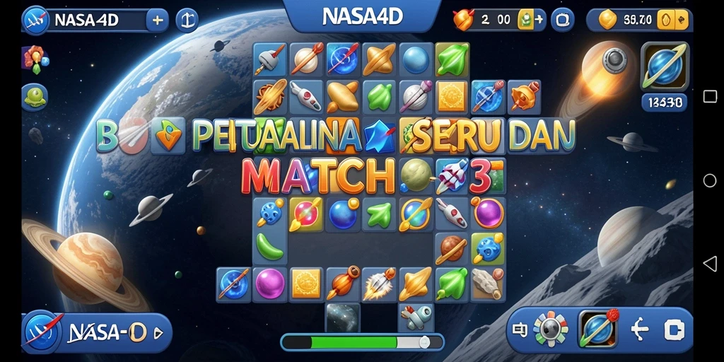 Gameplay seru dari NASA4D menunjukkan mencocokkan batu permata di luar angkasa.