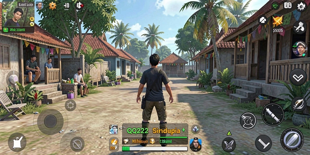 Screenshot gameplay QQ222 menampilkan interaksi sosial dan aktivitas menarik dalam simulasi.
