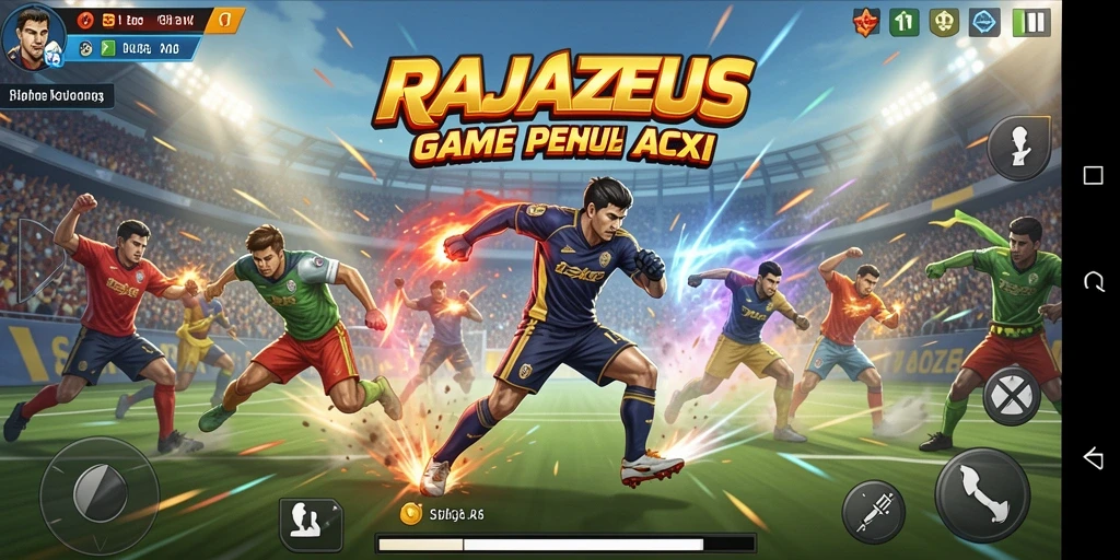Tangkapan layar utama RAJAZEUS menampilkan aksi seru dalam pertandingan olahraga.